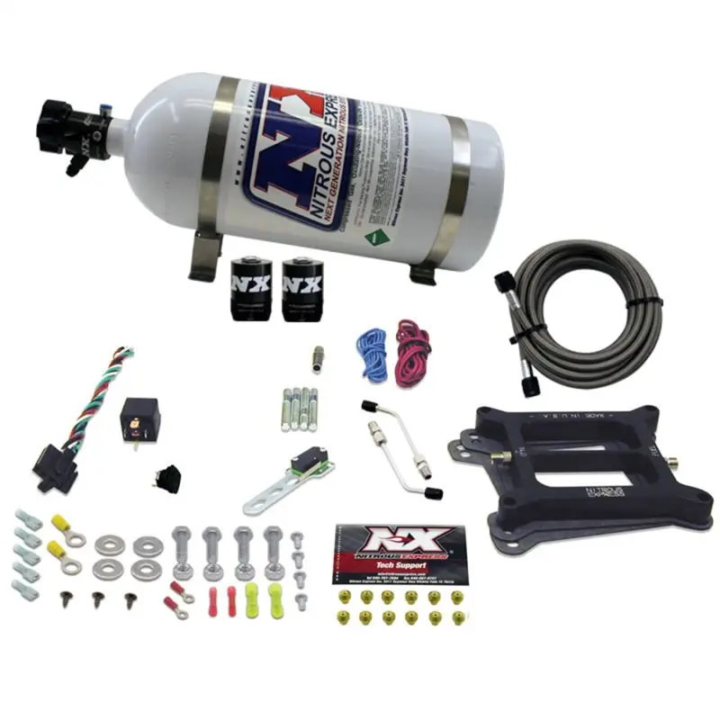 Nitrous Express 4150-Style 4-Barrel Nitrous Kit – Gasoline Compatible, 50–300 Hp Range W/10-Lb Bottle 1