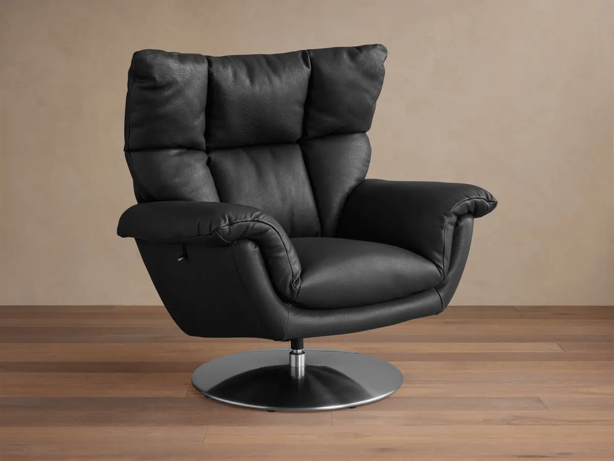 Deacon Leather Swivel Recliner In Lanie Onyx 1