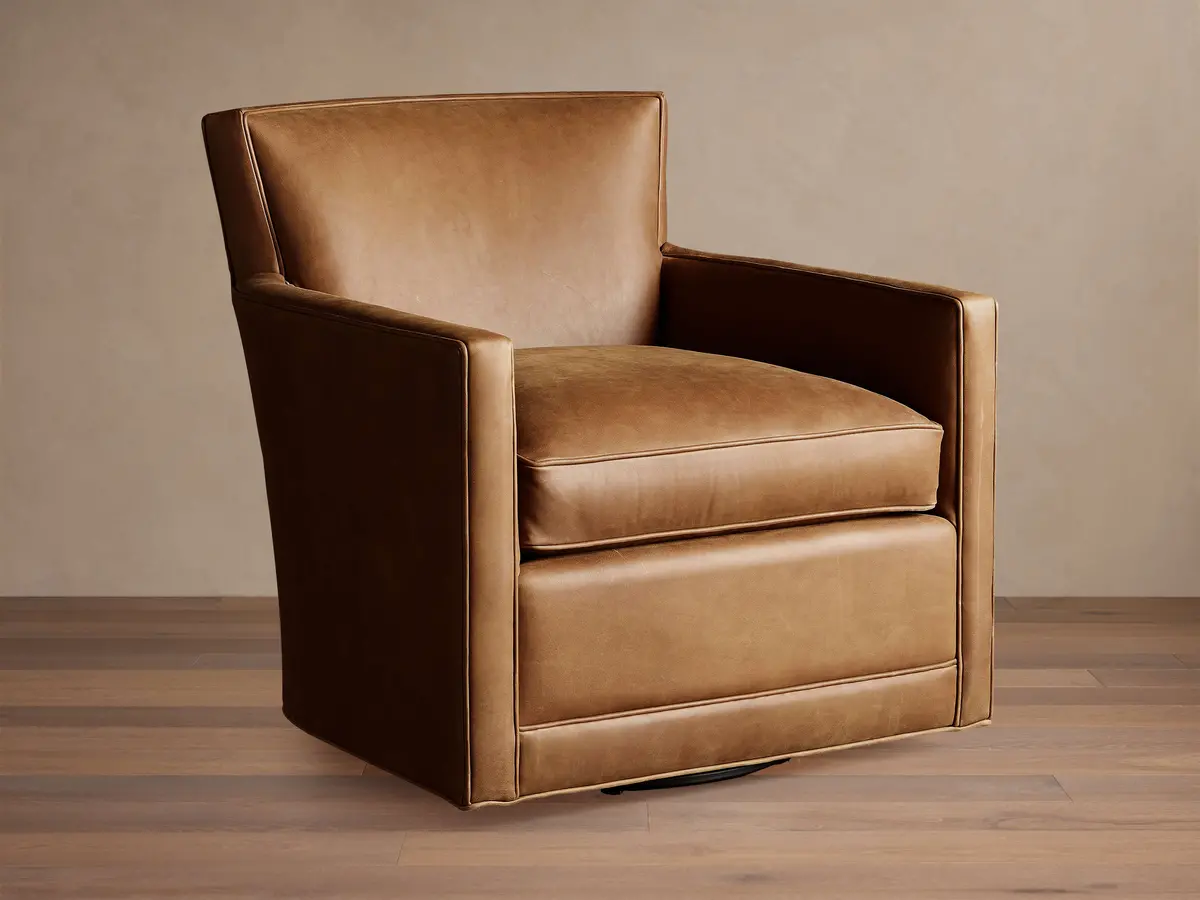 Rudy Leather Swivel Chair In Lukas Pecan 1