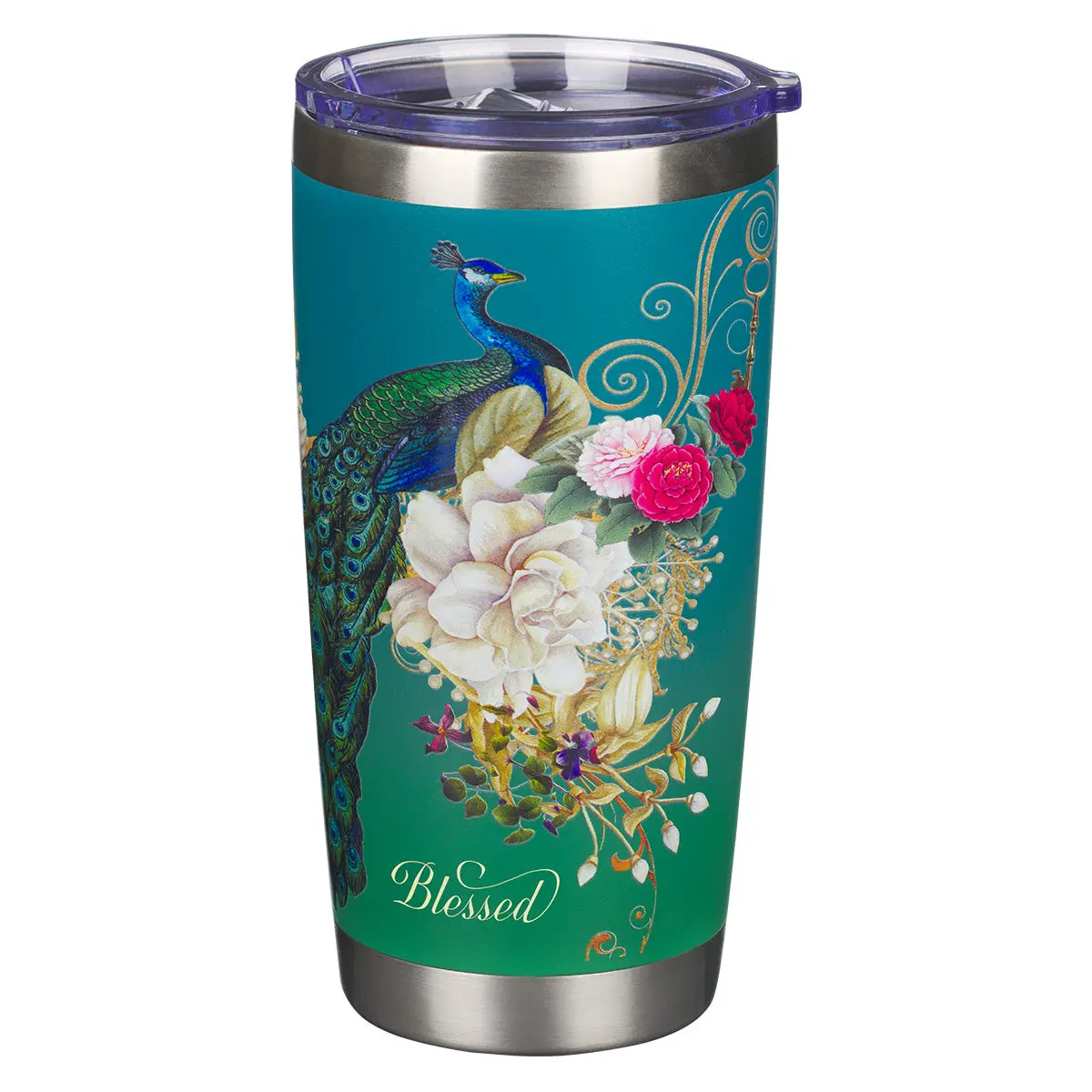 Blessed Blue Peacock Stainless Steel Travel Mug - Jeremiah 17:7 1