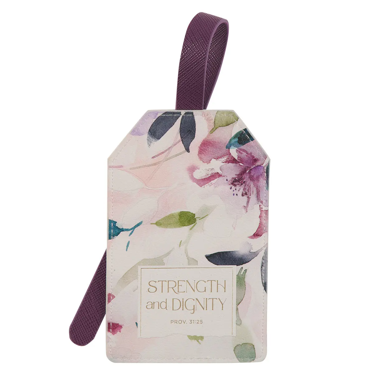 Strength & Dignity Burgundy Faux Leather Luggage Tag 1