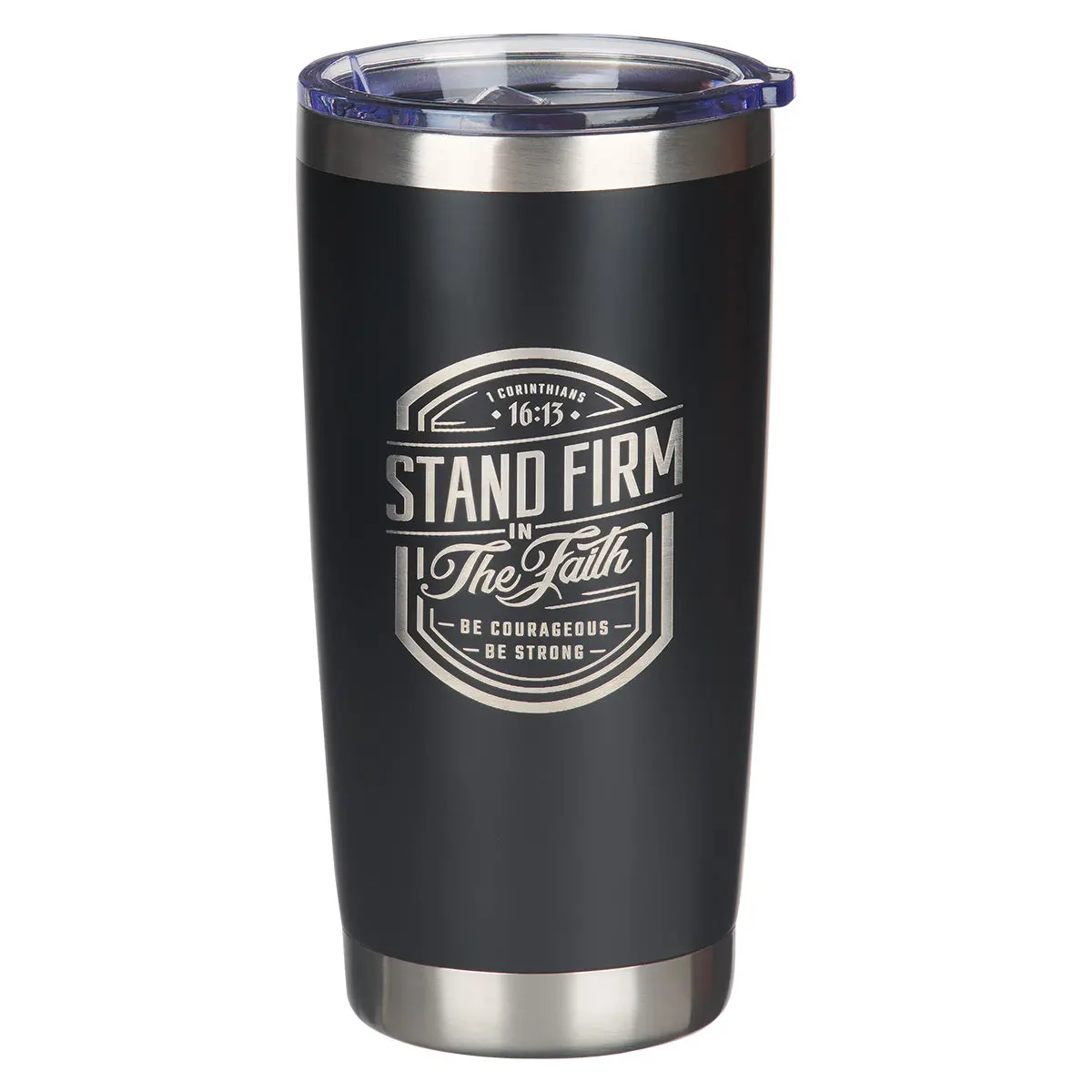 Stand Firm In The Faith Black Stainless Steel Travel Mug 1