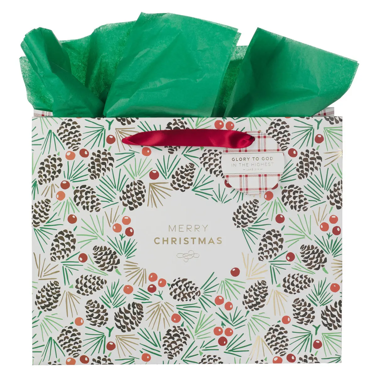 Merry Christmas Landscape Gift Bag With Plaid Gift Tag 1