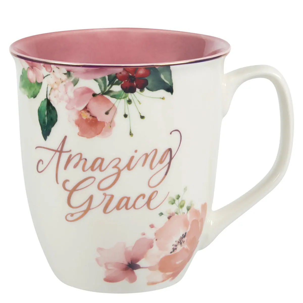 Amazing Grace Floral Ceramic Mug With Pink Interior 1