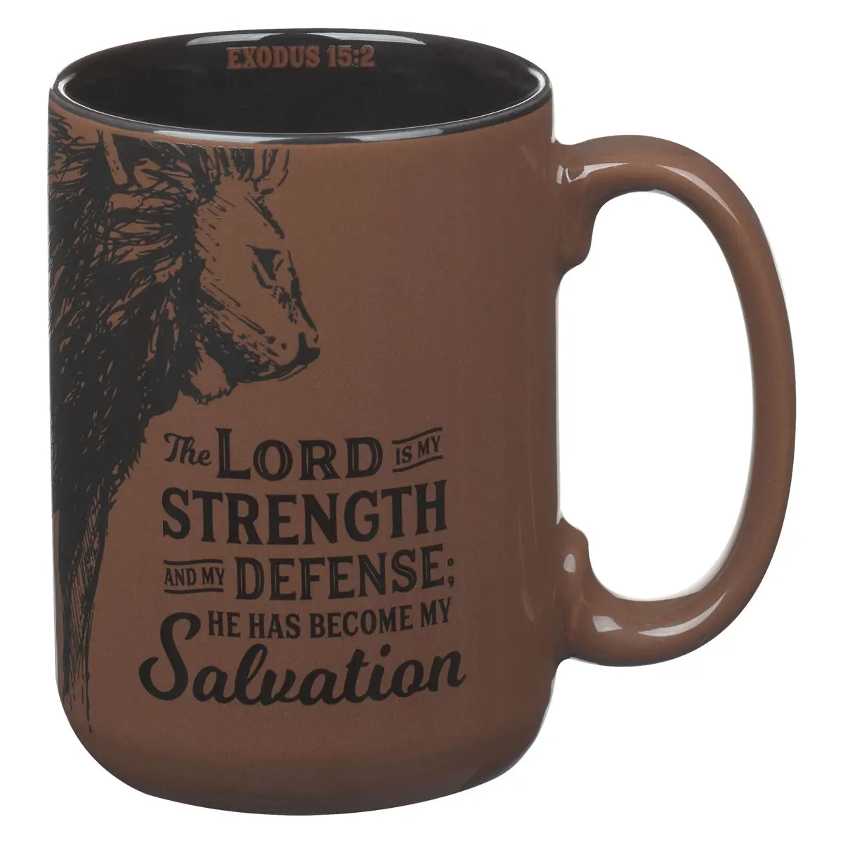 The Lord Is My Strength And My Defense; He Has Become My Salvation Brown Ceramic Mug 1