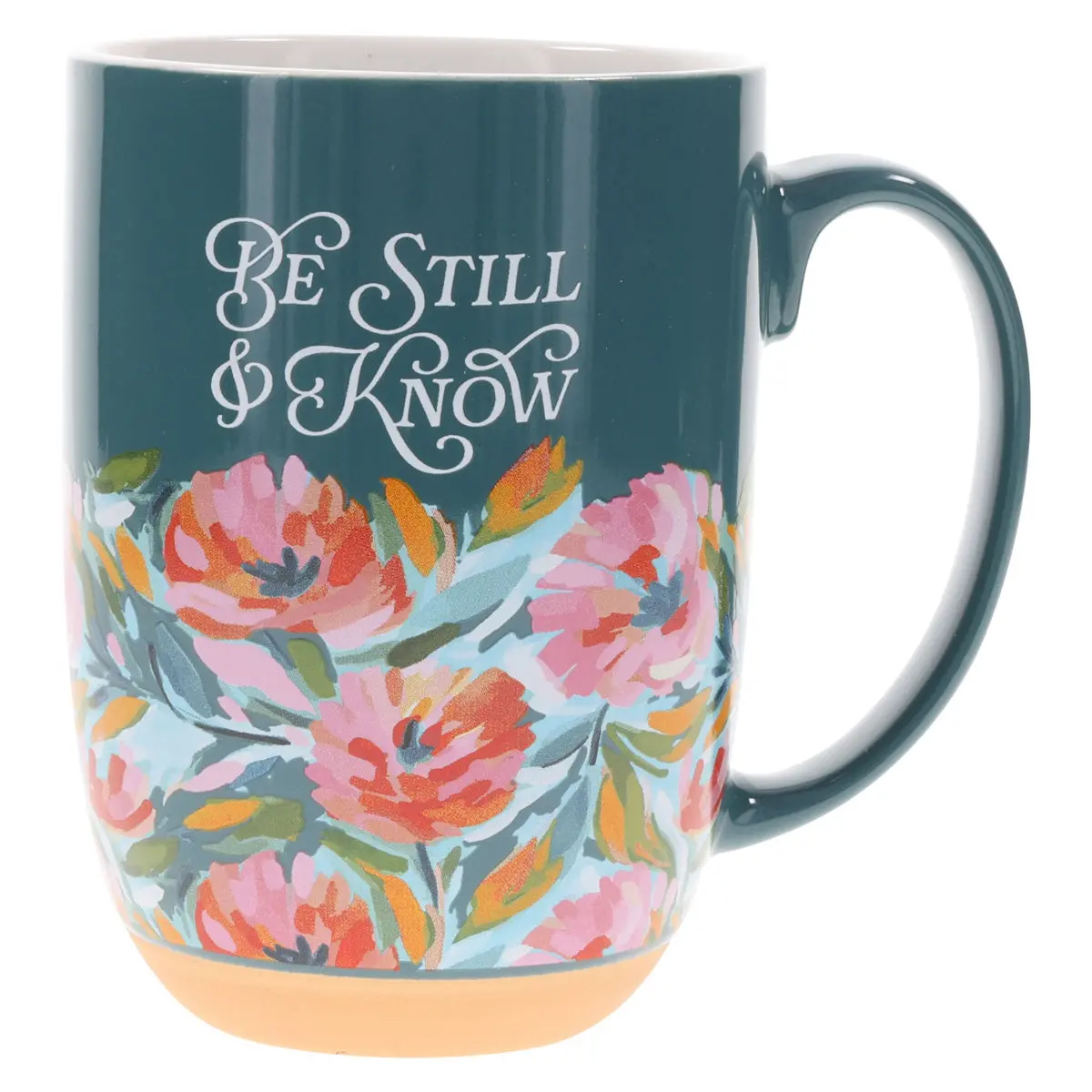 Be Still & Know Floral Teal Green Ceramic Mug 1