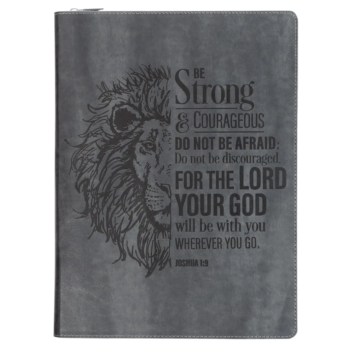 Be Strong & Courageous Grey Lion Faux Leather Portfolio Folder With Zip 1