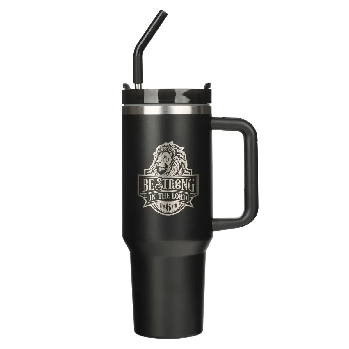 Be Strong In The Lord Large Stainless Steel Travel Mug With Handle And Straw 1