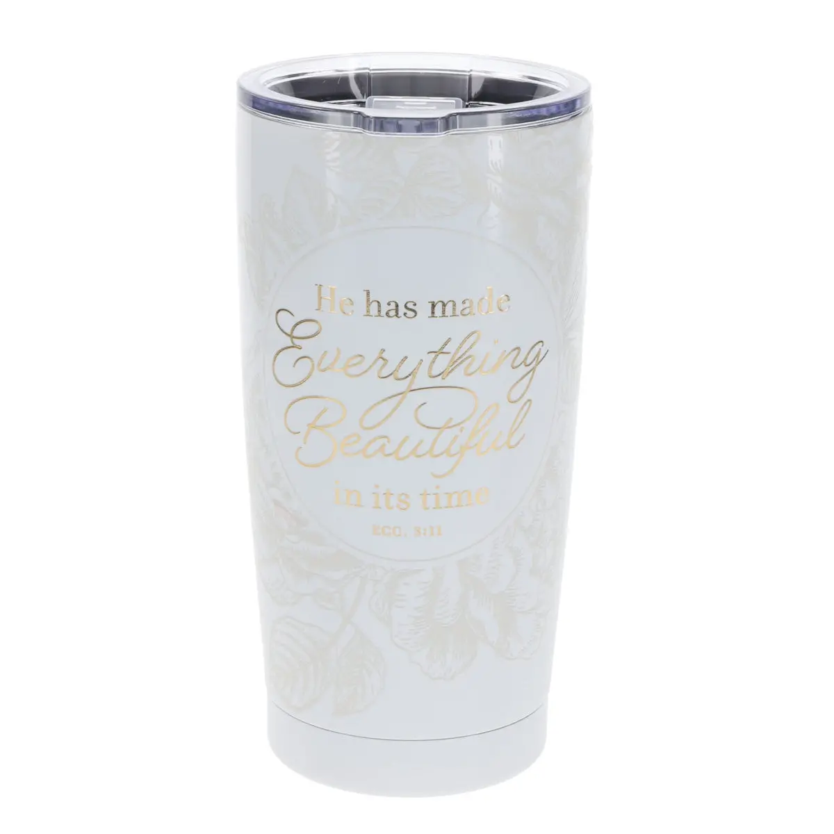 He Has Made Everything Beautiful In Its Time White Stainless Steel Travel Mug 1
