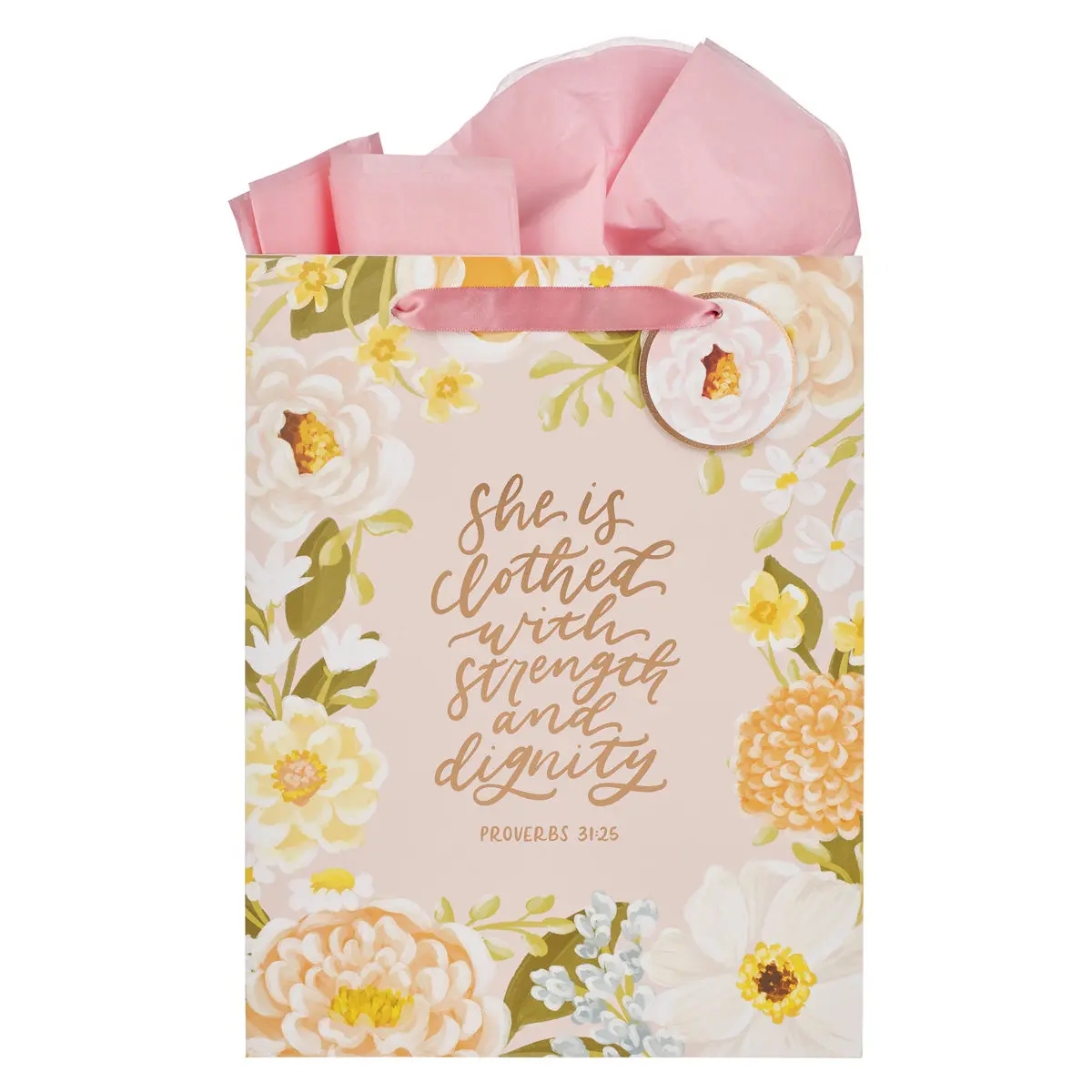 She Is Clothed With Strength And Dignity Portrait Gift Bag With Gift Tag 1