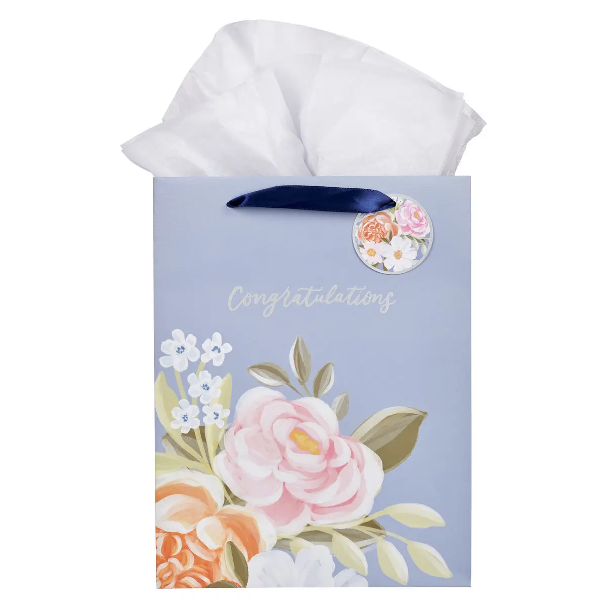 Congratulations Blue Floral Portrait Gift Bag With Gift Tag 1