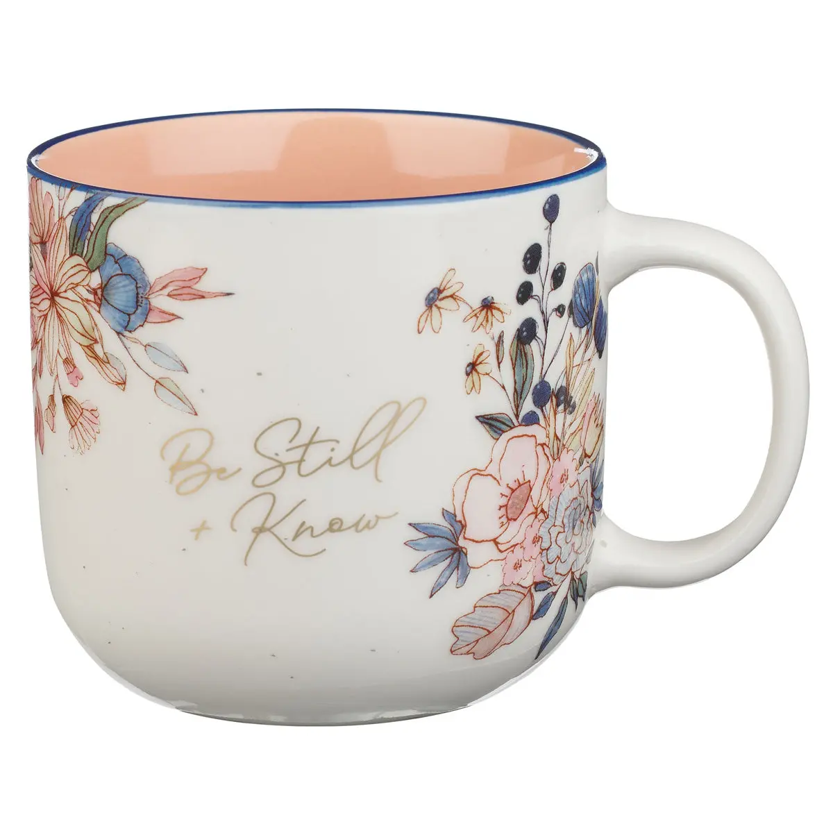 Be Still And Know Floral Ceramic Mug With Peach Interior 1