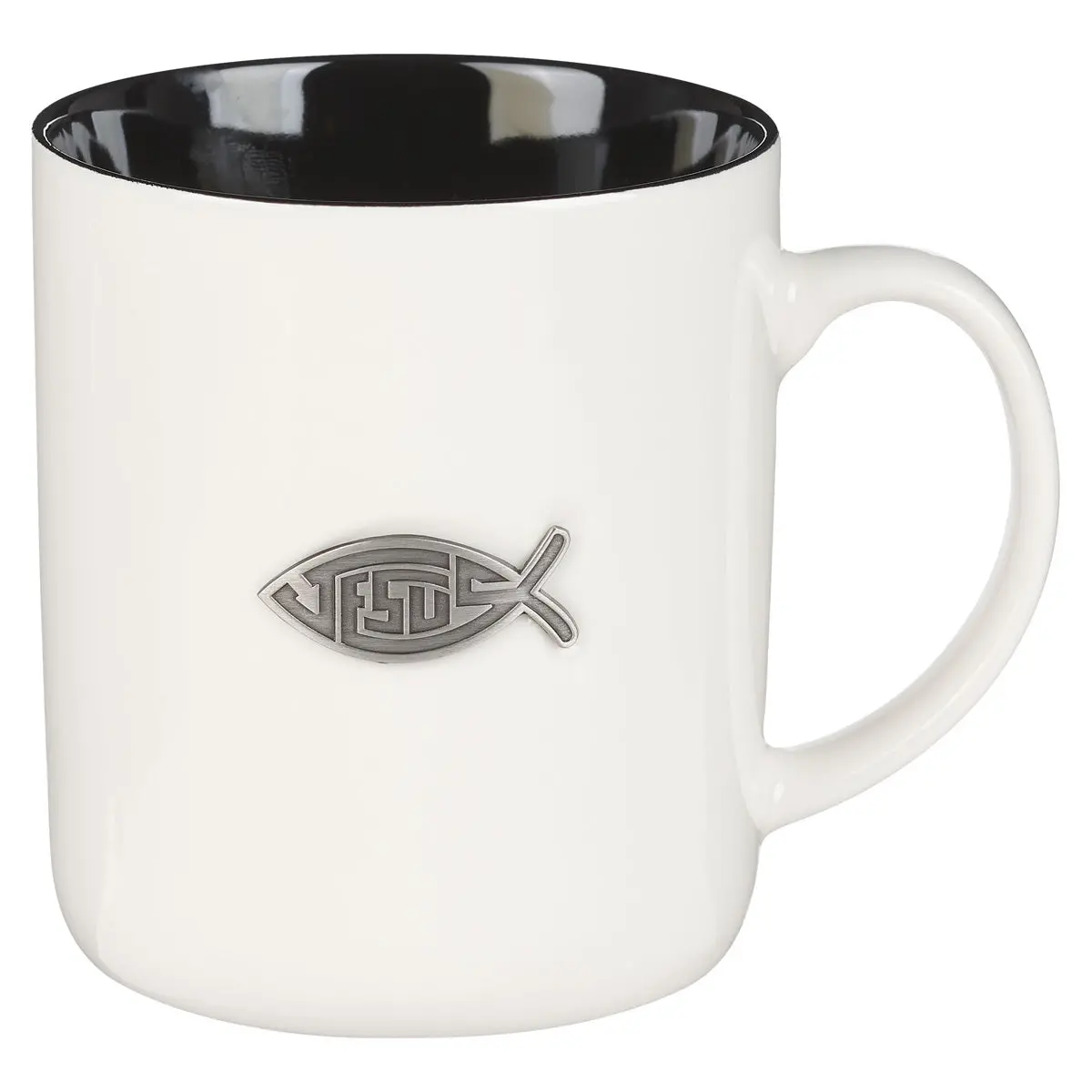 Jesus Badge White Ceramic Mug With Black Interior 1