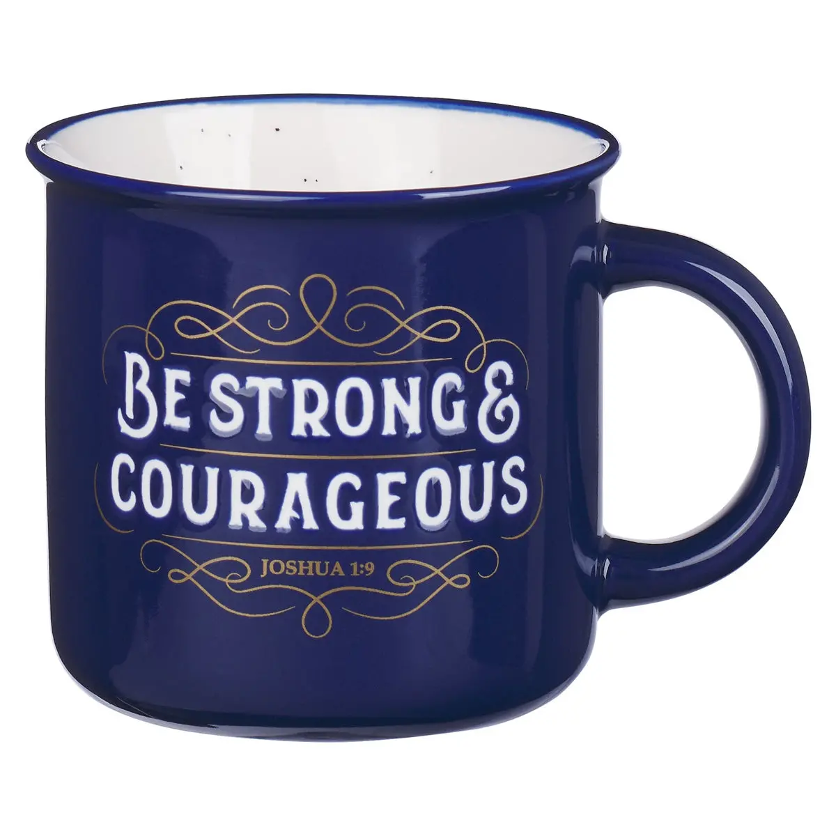 Be Strong And Courageous Navy Ceramic Mug With White Interior 1