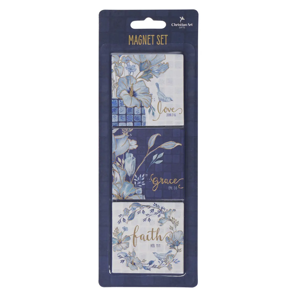Love Grace Faith Blue Floral Three-Piece Magnetic Set 1