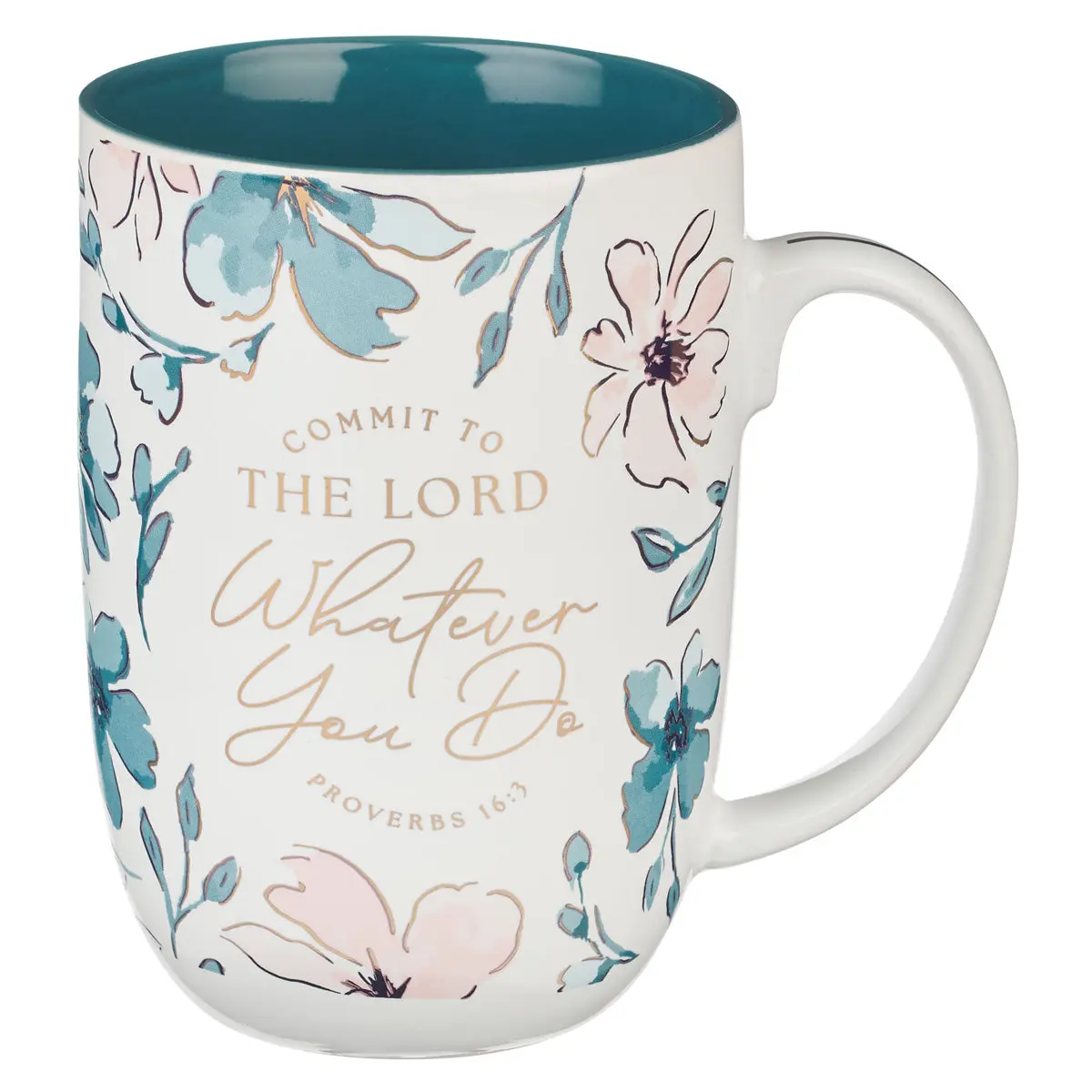 Commit To The Lord Whatever You Do Ceramic Mug With Teal Interior 1