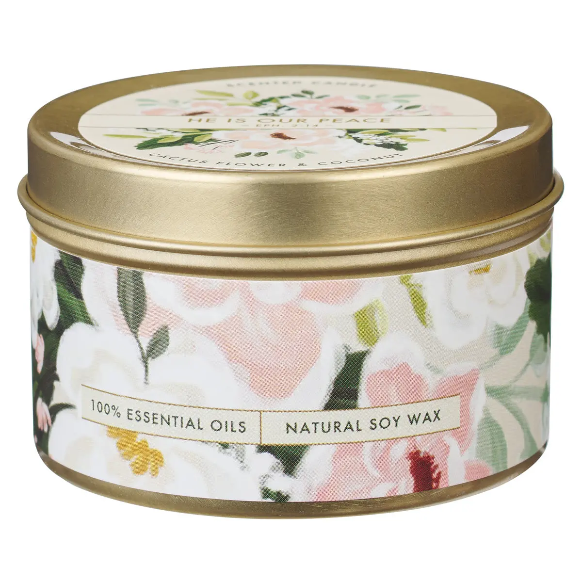 He Is Our Peace Cactus Flower And Coconut Scented Candle In Tin 1