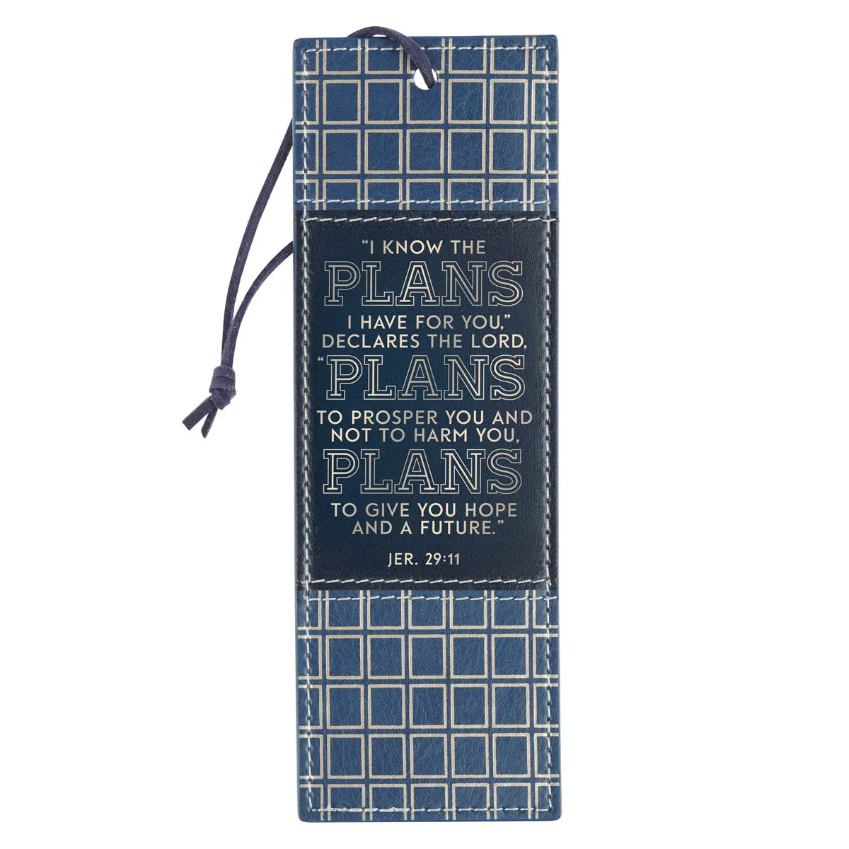 I Know The Plans I Have For You Blue Grid Faux Leather Bookmark 1