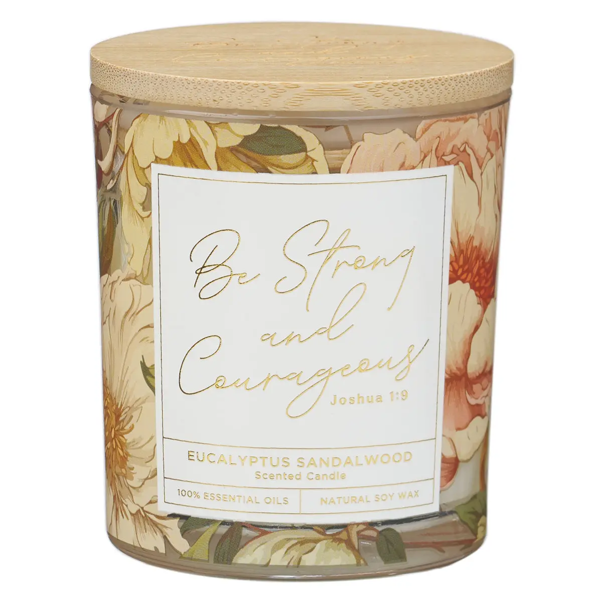 Be Strong And Courageous Eucalyptus Sandalwood Scented Candle With Bamboo Lid 1