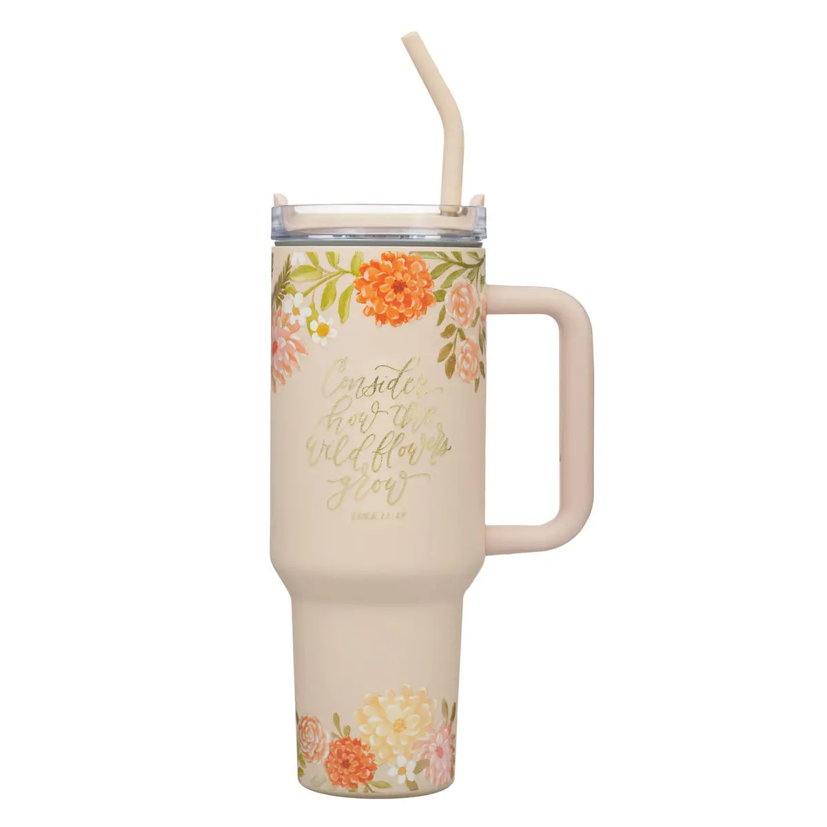 Consider How The Wildflowers Grow Large Stainless Steel Mug With Handle And Straw 1