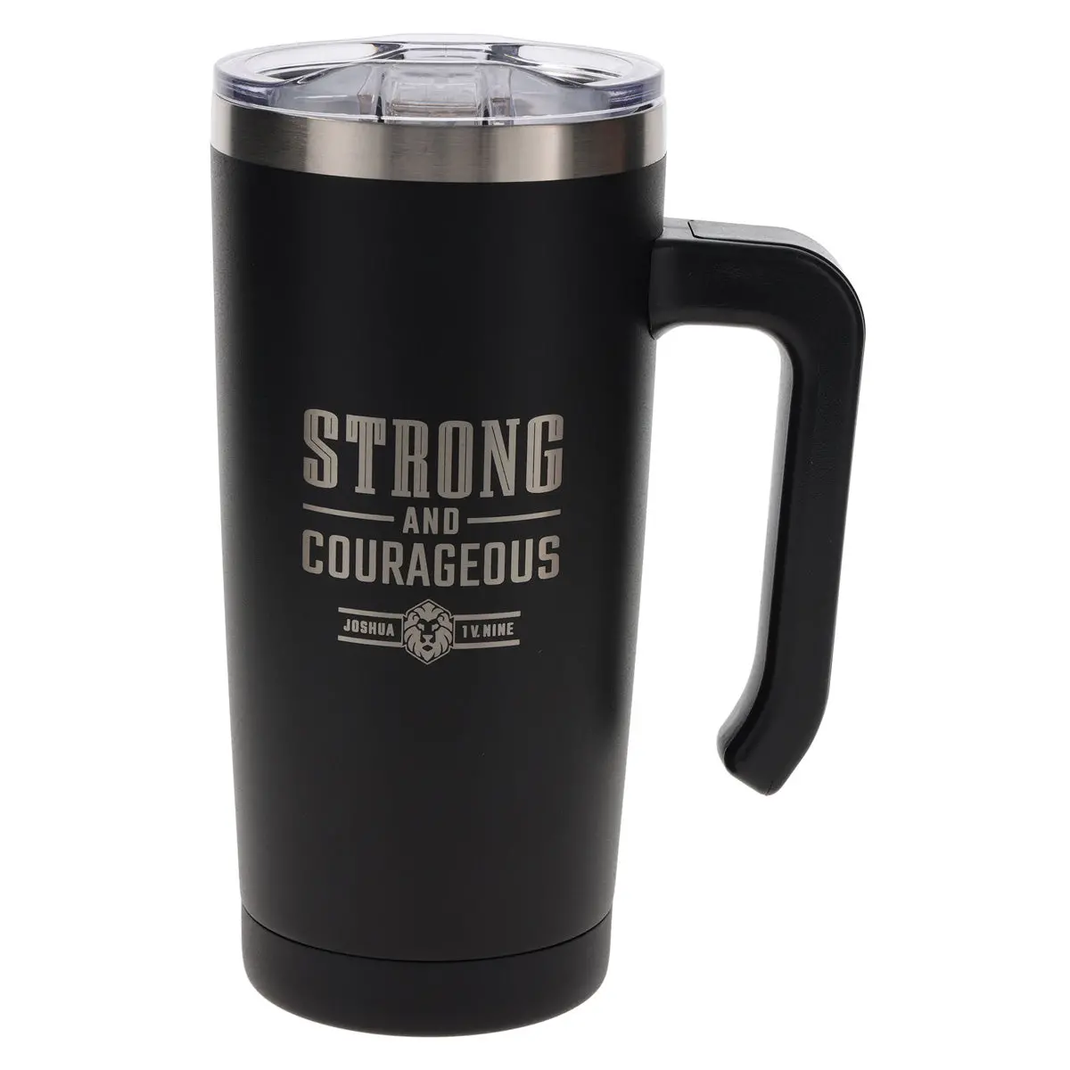 Strong And Courageous Black Stainless Steel Travel Mug With Handle 1