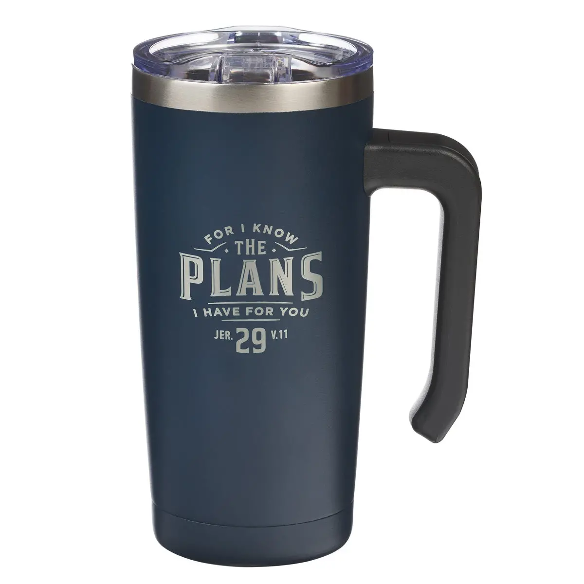 For I Know The Plans I Have For You Navy Stainless Steel Travel Mug With Handle 1