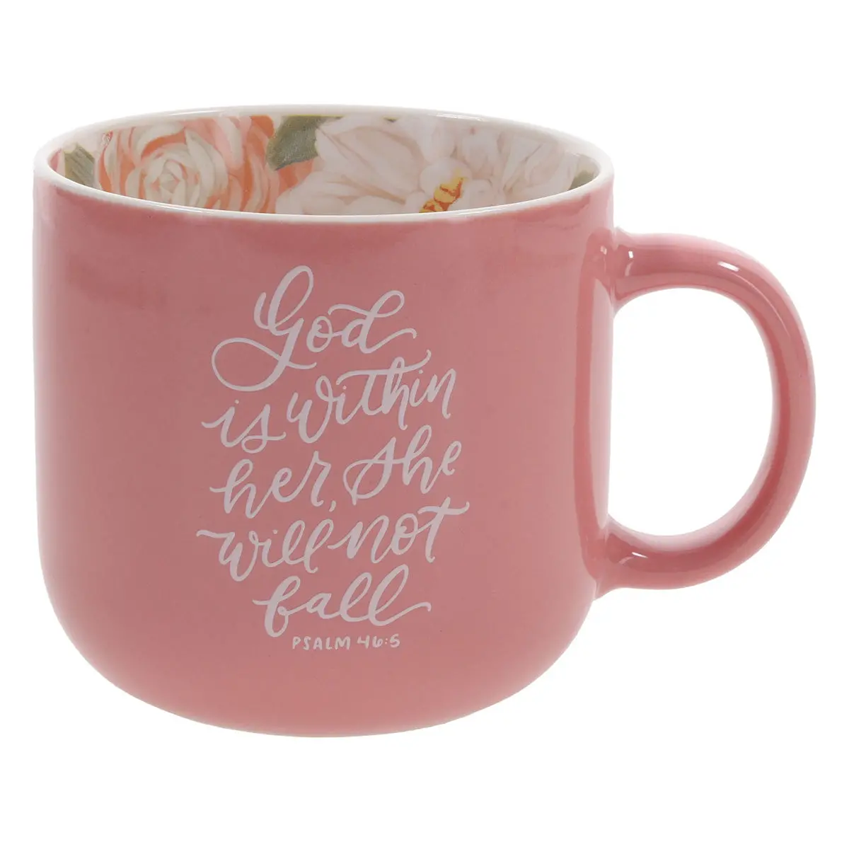 God Is Within Her, She Will Not Fall Pink Ceramic Mug 1