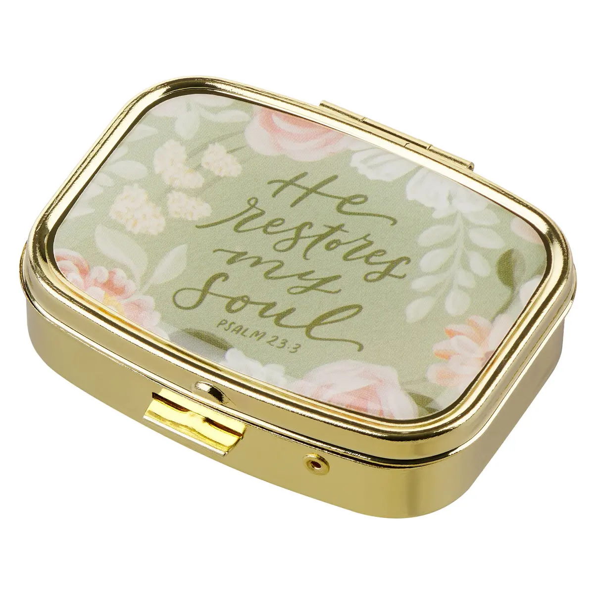 He Restores My Soul Epoxy Gold Metal Pill Case With Mirror 1