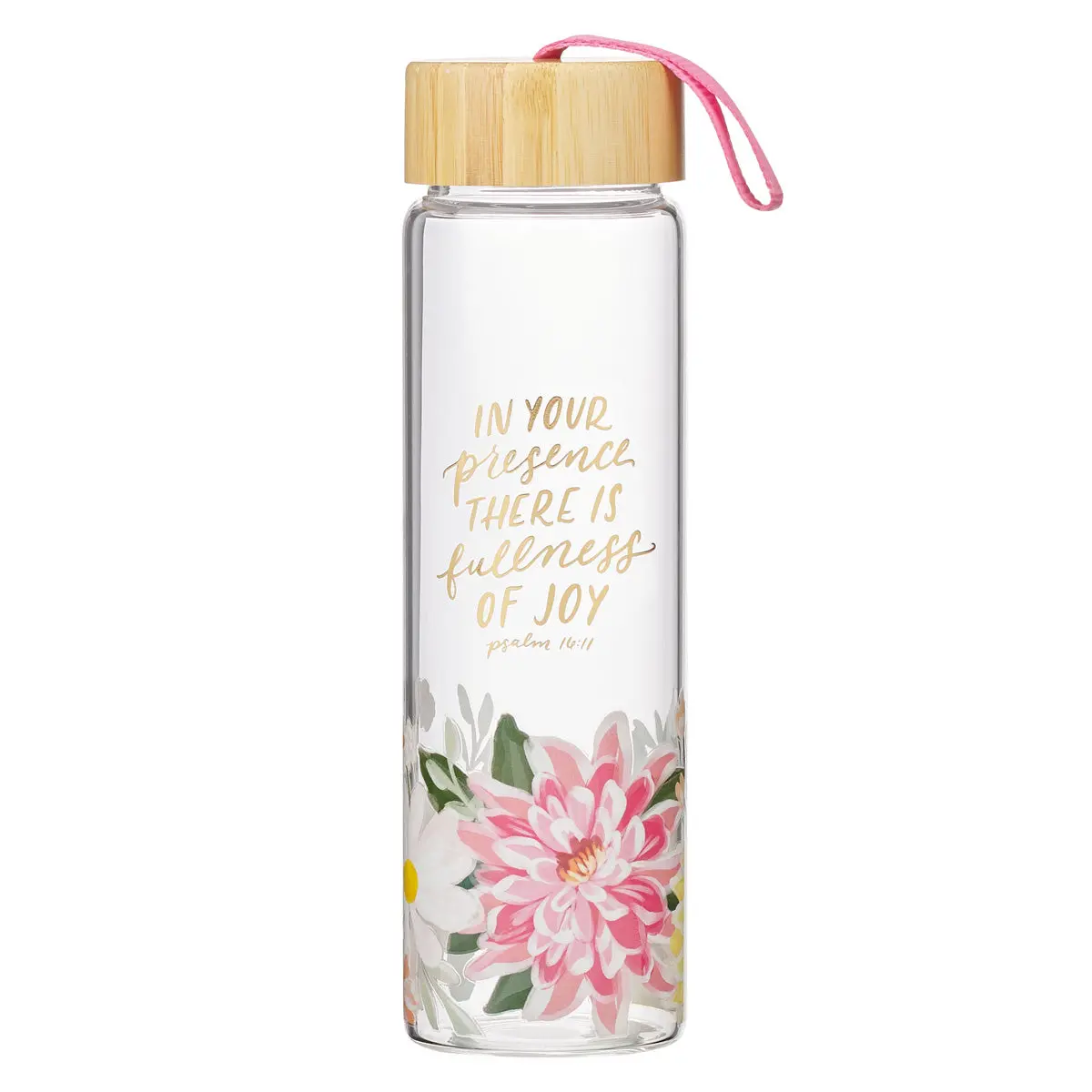 In Your Presence There Is Fullness Of Joy Glass Water Bottle With Bamboo Lid 1