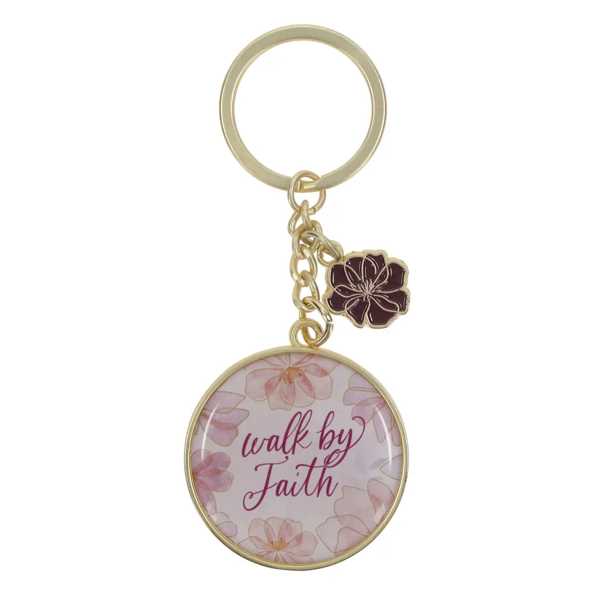Walk By Faith Epoxy Metal Keychain With Charm 1