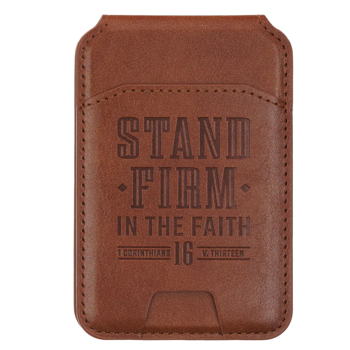 Stand Firm In The Faith Brown Magnetic Faux Leather Phone Wallet 1