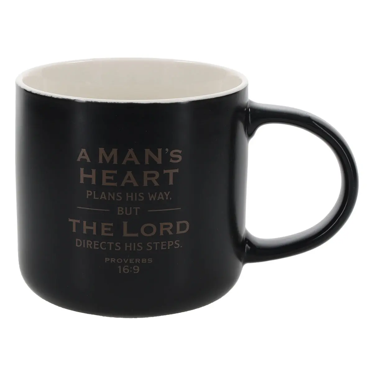 A Man's Heart Plans His Way But The Lord Directs His Steps Black Ceramic Mug 1
