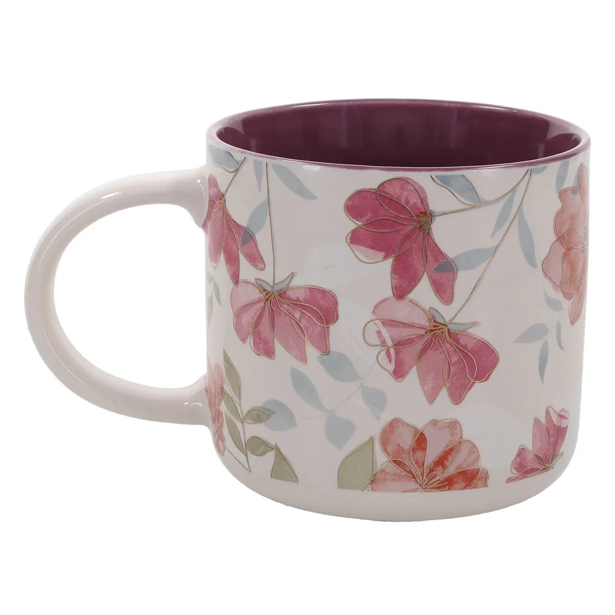 Walk By Faith White Floral Ceramic Mug With Dark Mauve Interior 2