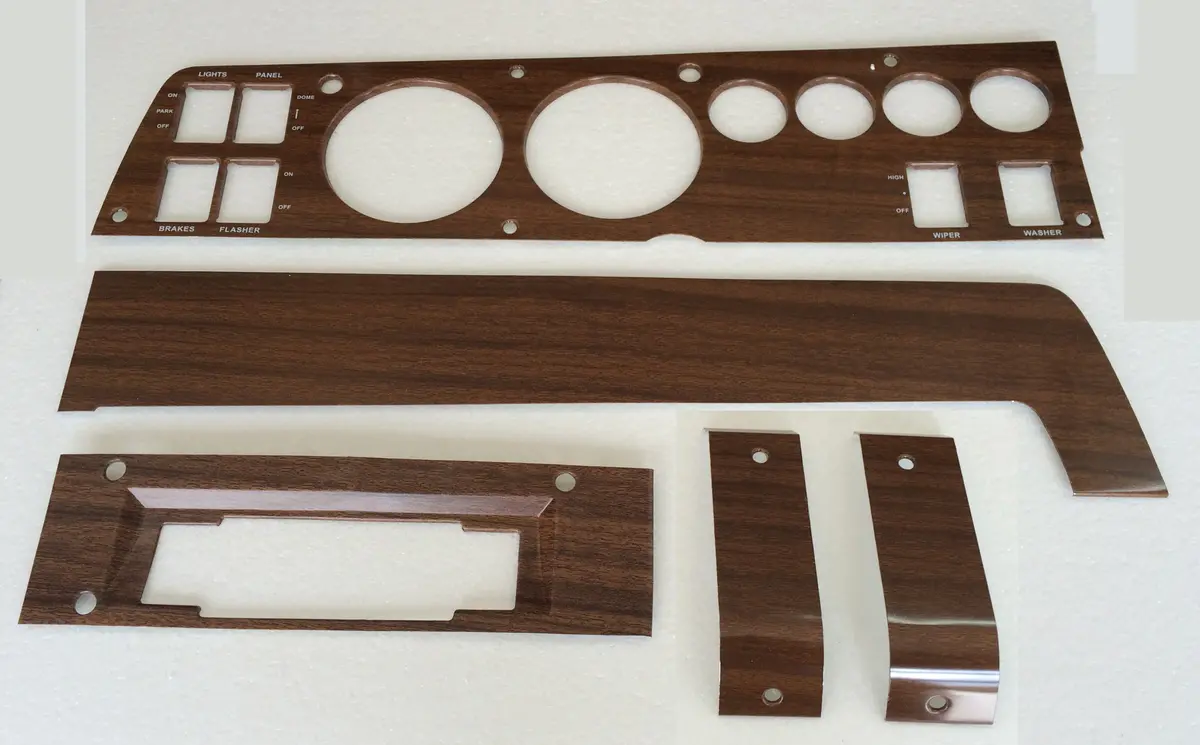 141W-8Set Mopar 1969 B-Body Woodgrain Rallye Dash Bezel Kit (8 Track - No Ac) 1