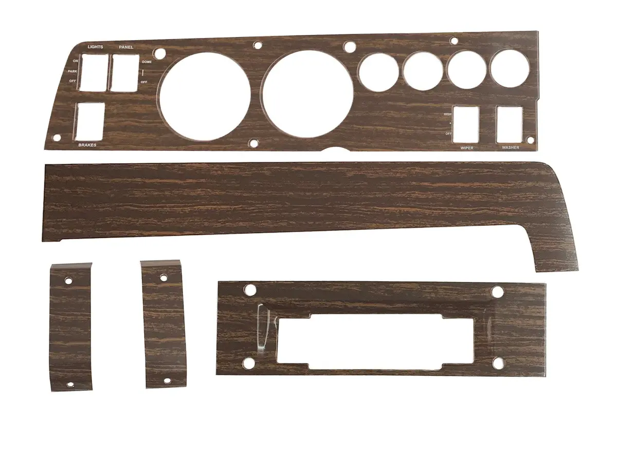142W-8Set Mopar 1970 B-Body Woodgrain Rallye Dash Bezel Kit (8 Track - No Ac) 1