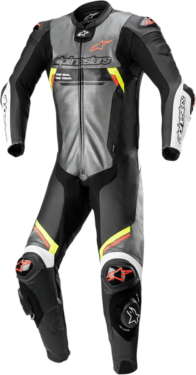 Alpinestars Missile Ignition V2 One-Piece Racing Suit – Metallic Gray, Black, Yellow, Fluorescent Red – Size Us 42 / Eu 52 1