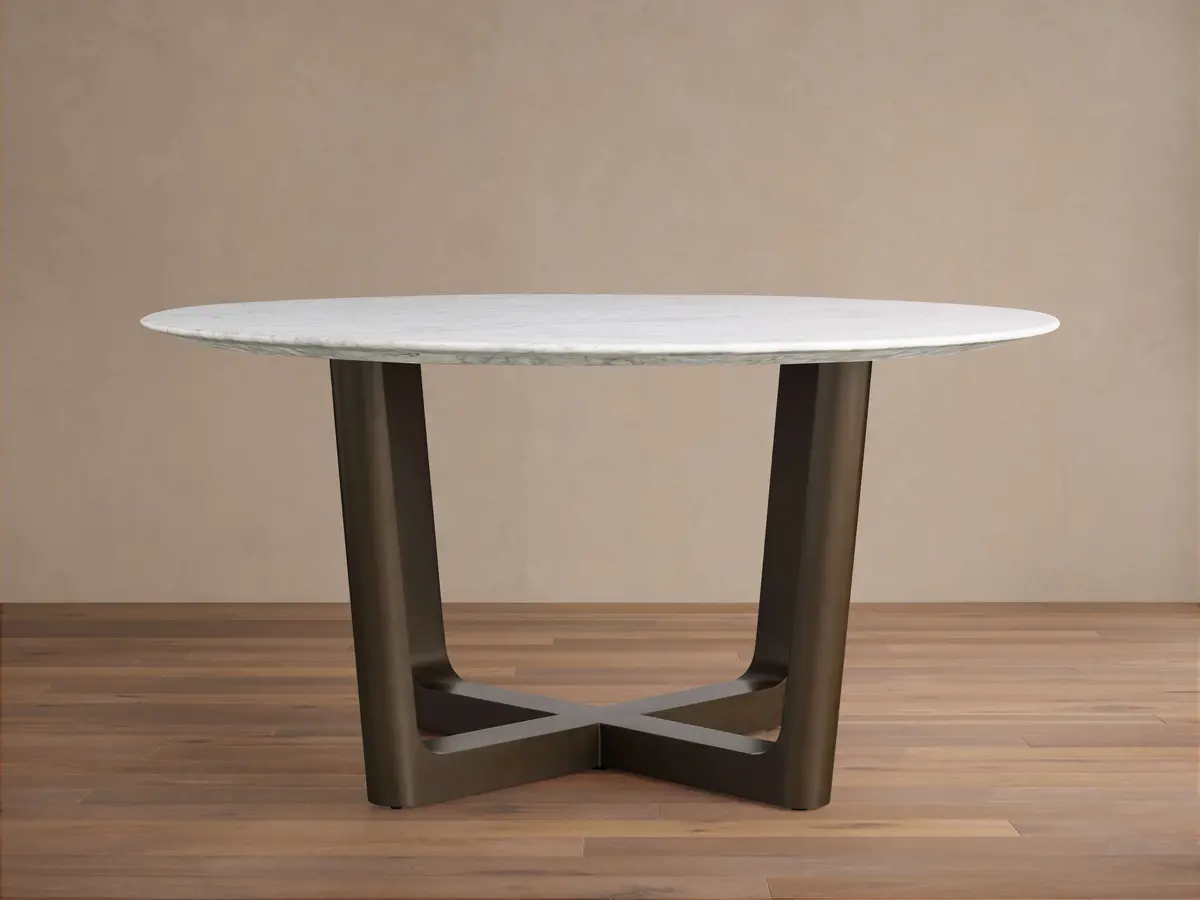 Saint Germain Round Stone Dining Table With Rennes Base In Metal 1