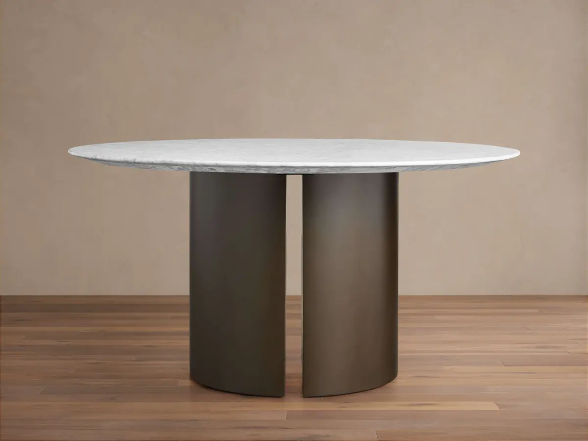 Saint Germain Round Stone Dining Table With Dauphine Base In Metal 1