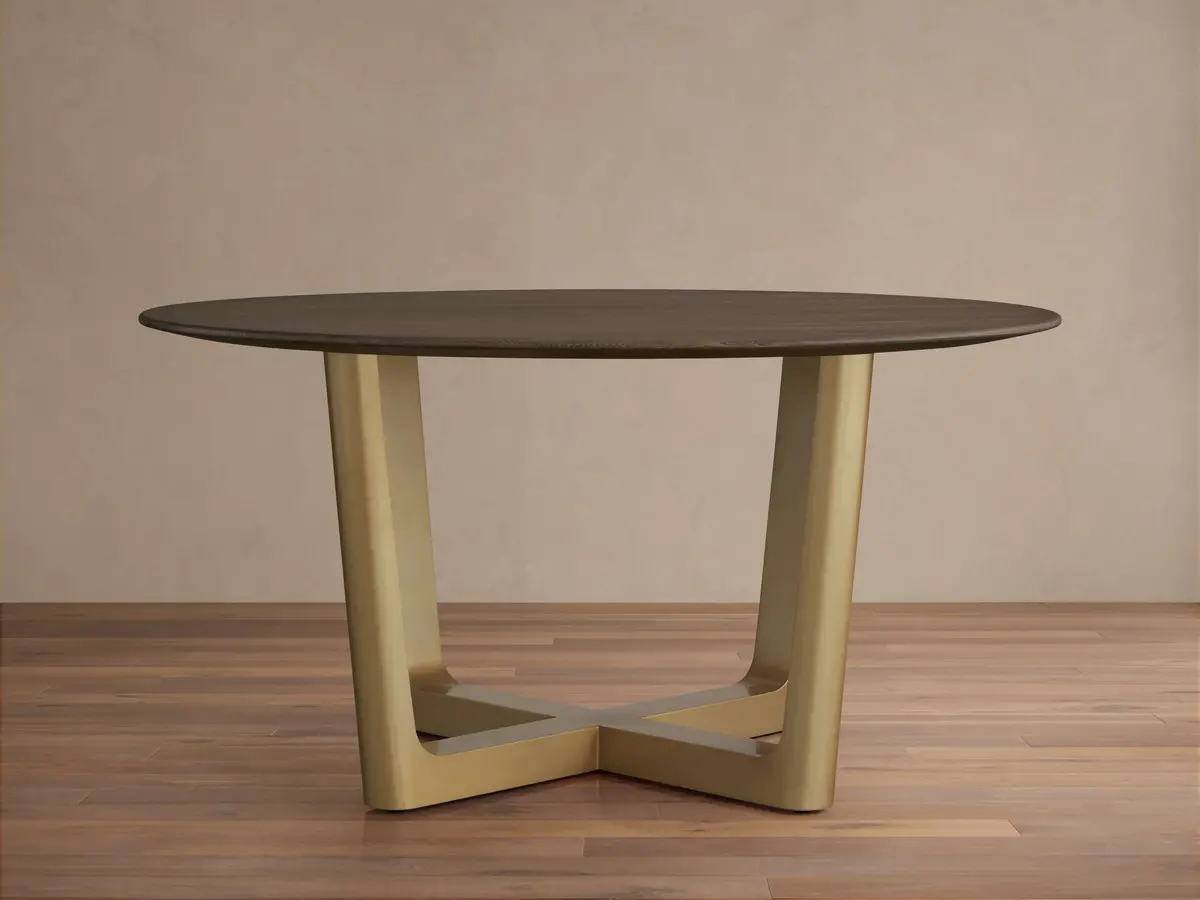 Saint Germain Round Wood Dining Table With Rennes Base In Antique Brass 1