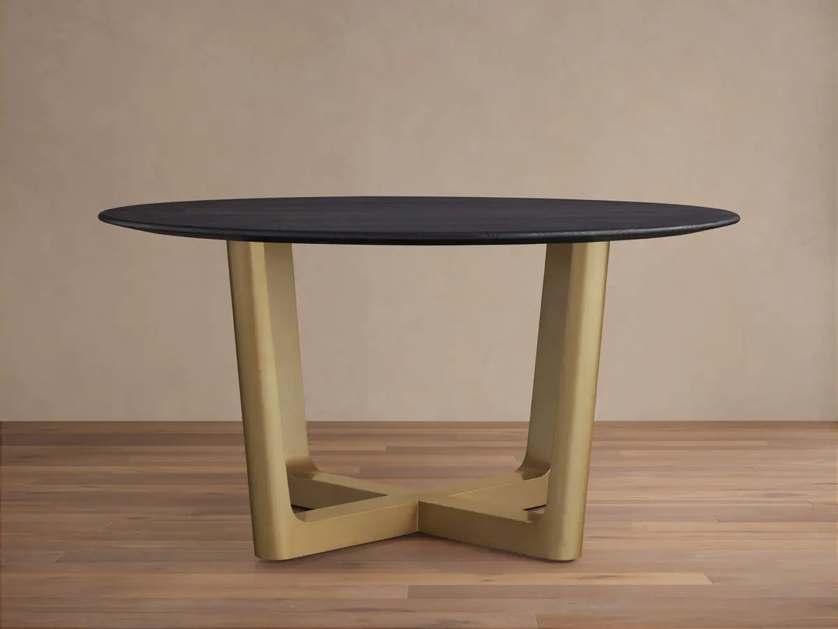 Saint Germain Round Wood Dining Table With Rennes Base In Metal 1