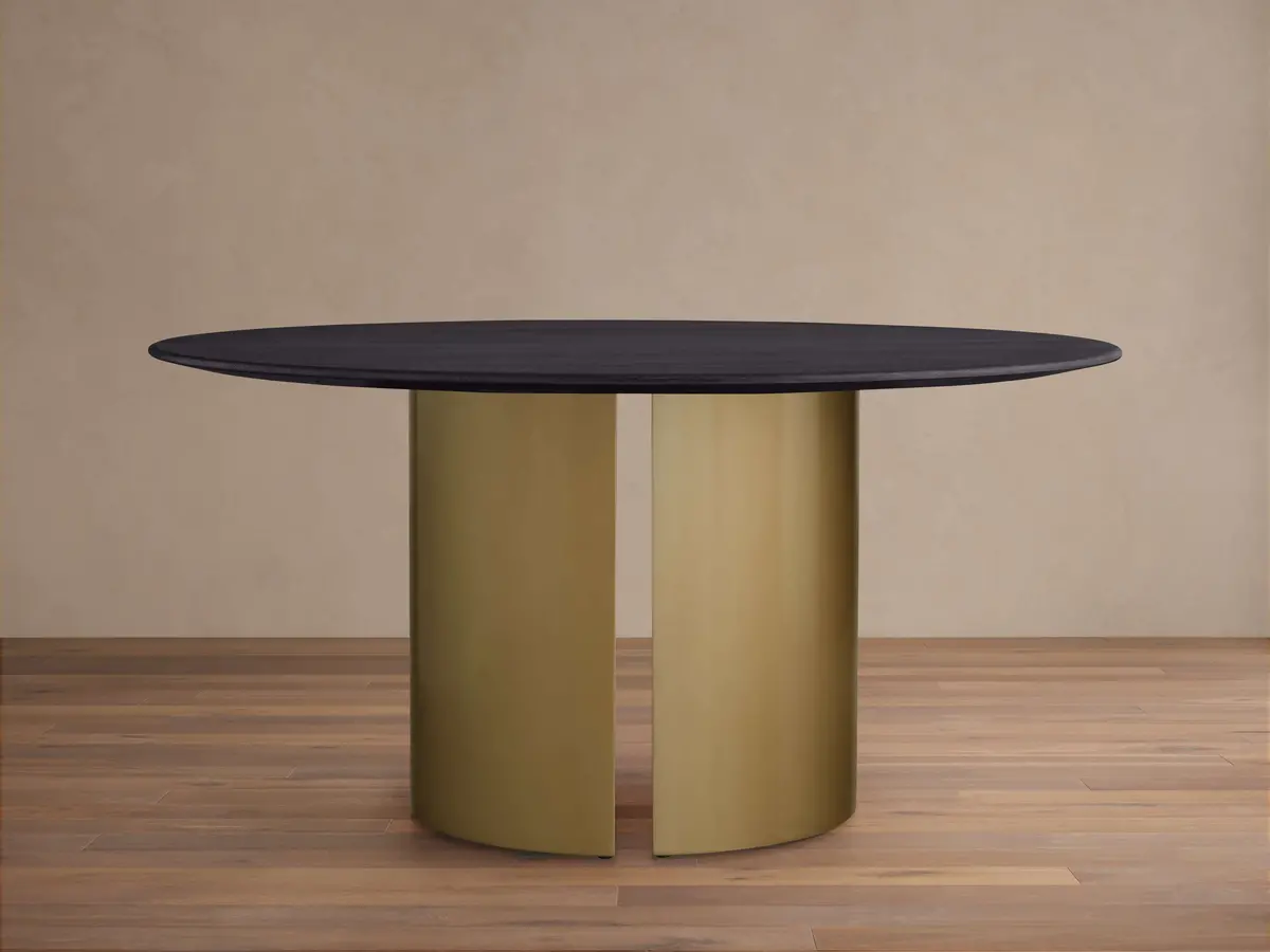 Saint Germain Round Wood Dining Table With Dauphine Base In Metal 1