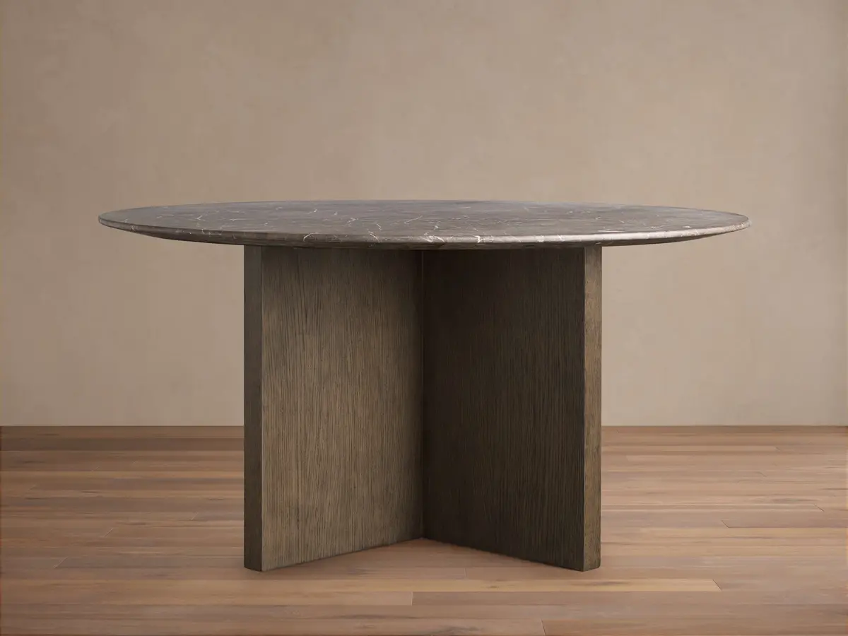 Saint Germain Round Stone Top Dining Table With Wood Clement Base 1