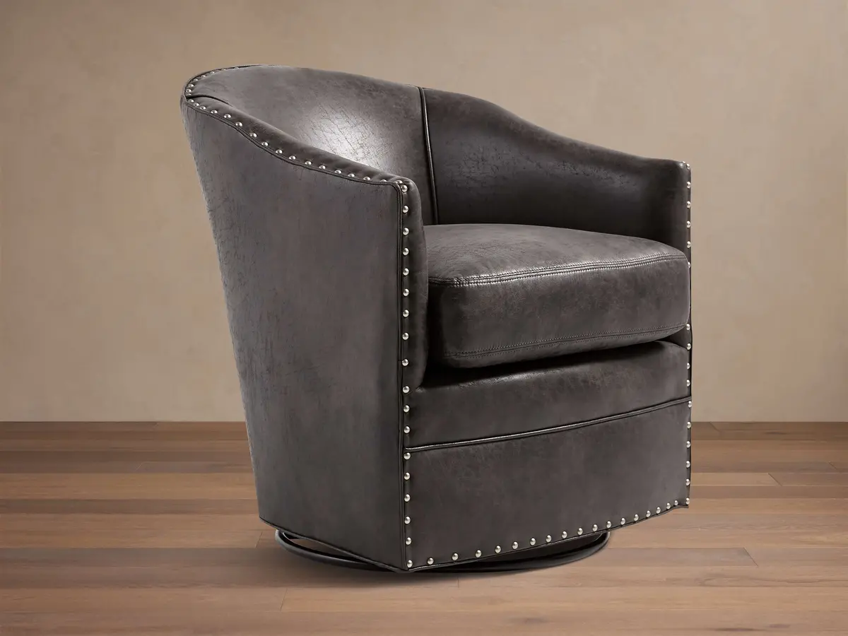 Giles Faux Leather Swivel Chair With Nailheads 1