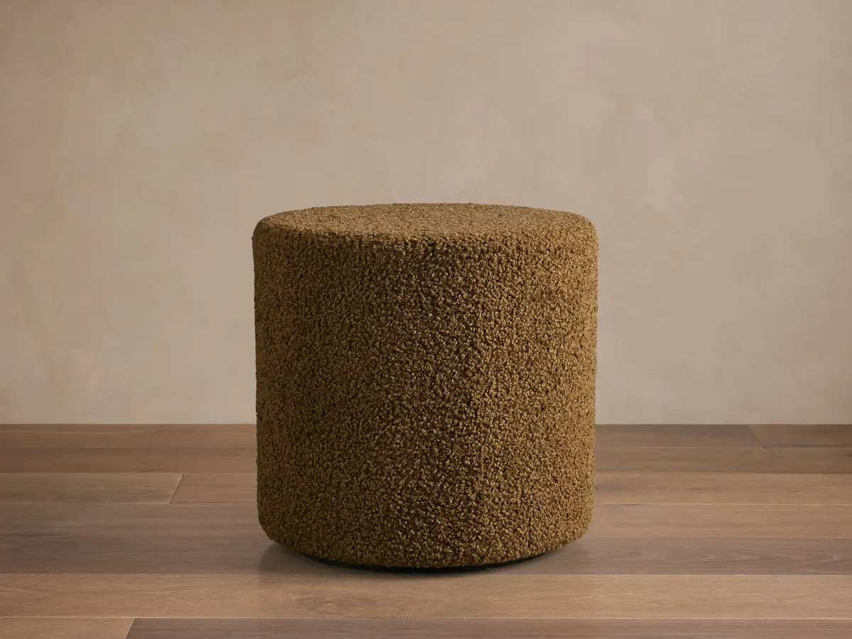 Faux Sherpa Pouf In Olive 1