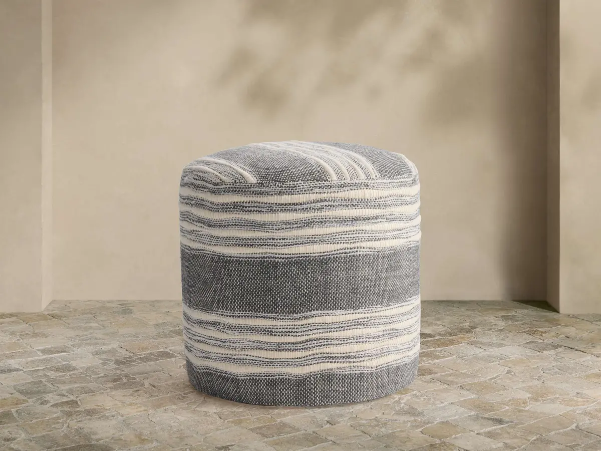 Striped Round Performance Pouf 1