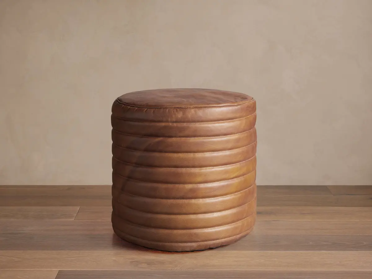 Round Channel Leather Pouf 1