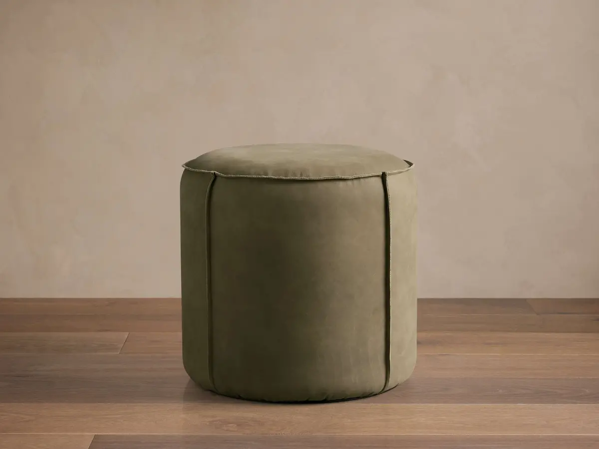 Nubuck Round Leather Pouf 1