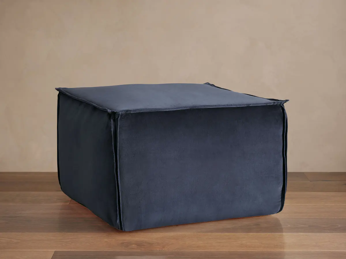 23" Washed Velvet Pouf In Indigo 1