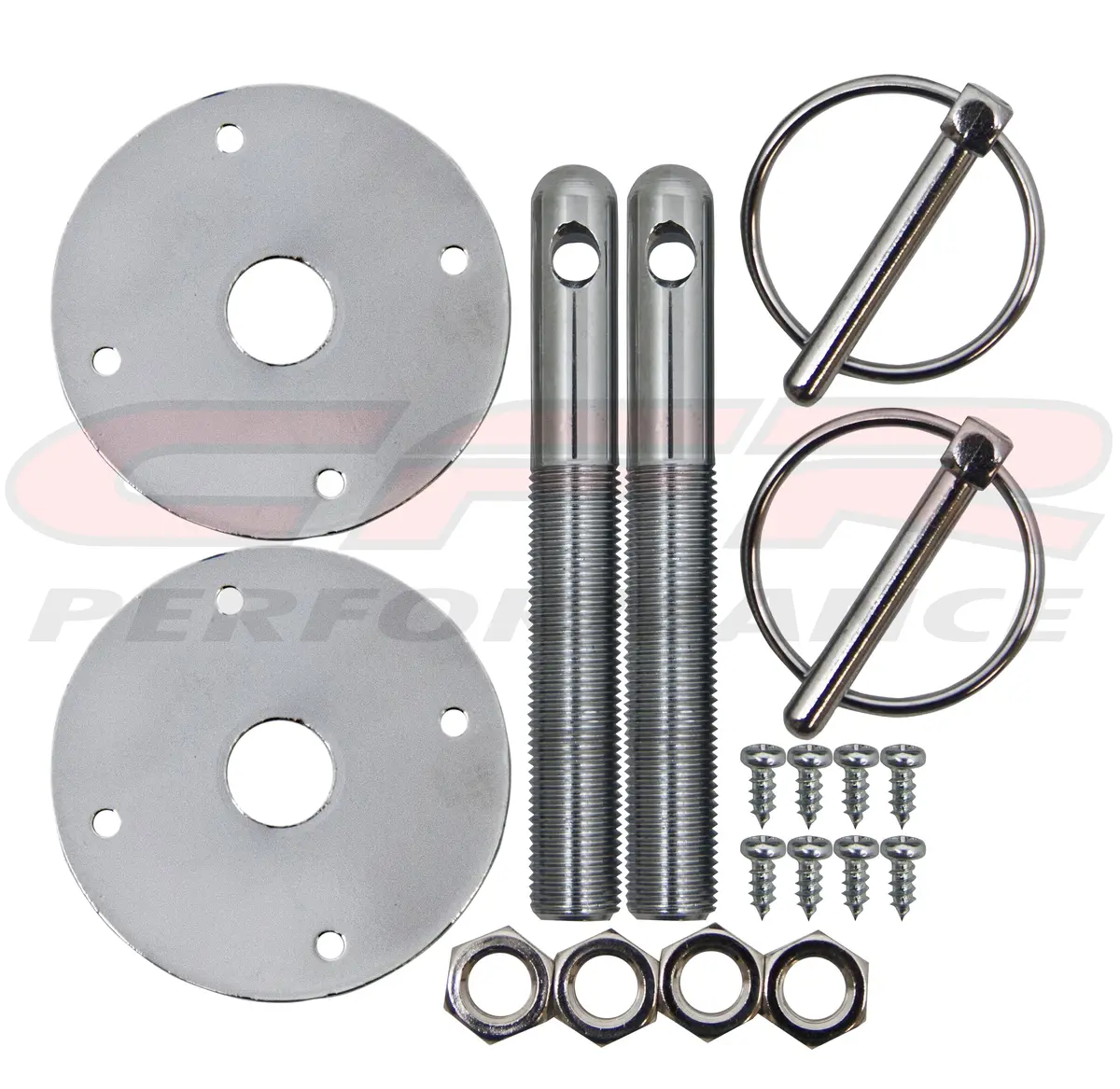 Steel Hood Pin Kit 1-4" Flip Over Pin 1-2" Hood Pin - Chrome 1