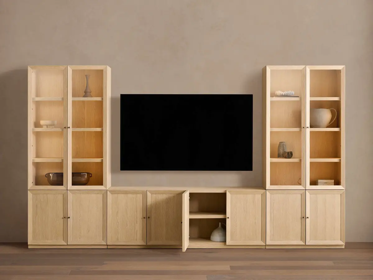 Nason Modular Glass Media Cabinet Set 1